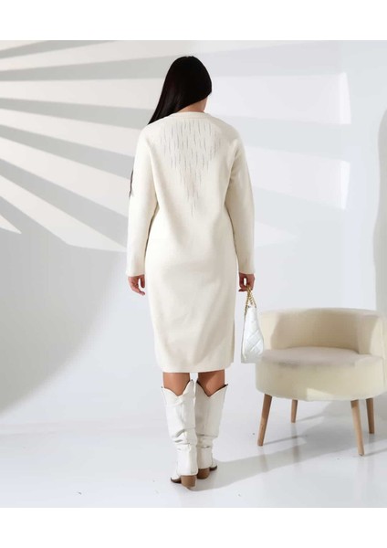 V Yaka Modern Uzun Triko Elbise indirimleri