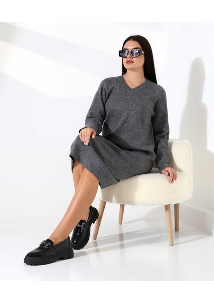 V Yaka Modern Uzun Triko Elbise fırsatları