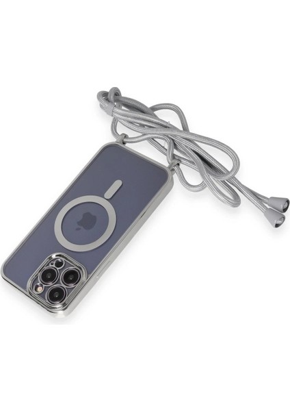 Newface iPhone 13 Pro Max Kılıf Divo Lazer Askılı Magsafe Kapak - Gümüş indirimleri