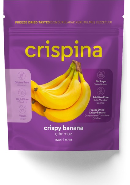 Dondurularak Kurutulmuş Muz 20GR, Meyve Kurusu, Freeze Dried, Vegan, Glutensiz, Şeker Ilavesiz