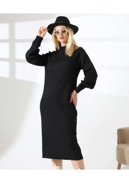 Yüksek Yaka Midi Örme Triko Elbise