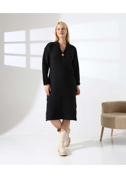 Şehir Işıltısı Yırtmaçlı Midi Triko Elbise