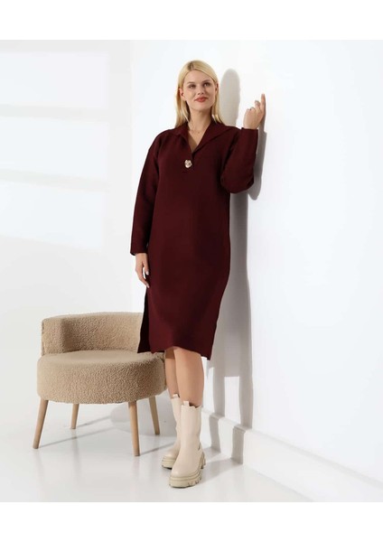 Şehir Işıltısı Yırtmaçlı Midi Triko Elbise