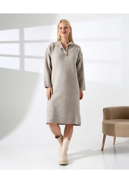 Şehir Işıltısı Yırtmaçlı Midi Triko Elbise