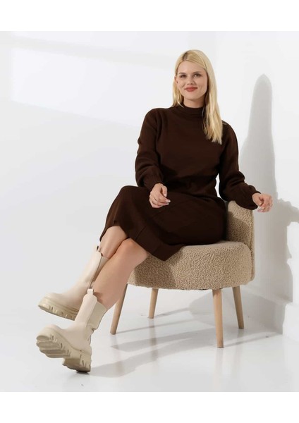 Yüksek Yaka Midi Örme Triko Elbise modelleri