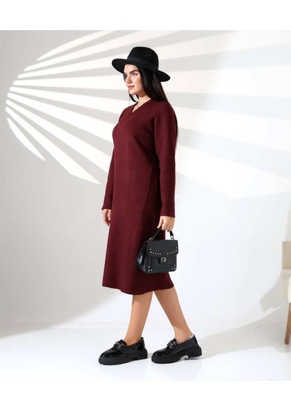 V Yaka Modern Uzun Triko Elbise fiyatları