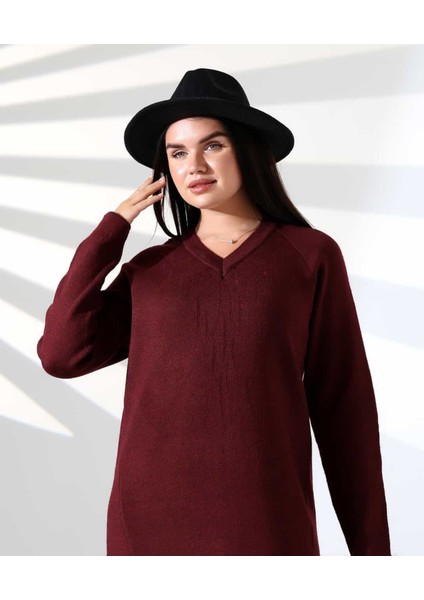 V Yaka Modern Uzun Triko Elbise modelleri