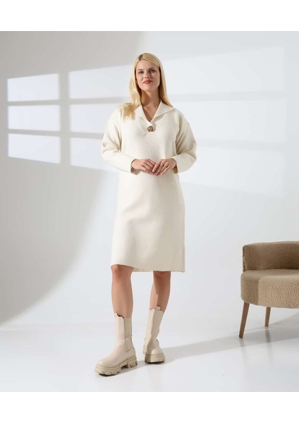 Şehir Işıltısı Yırtmaçlı Midi Triko Elbise