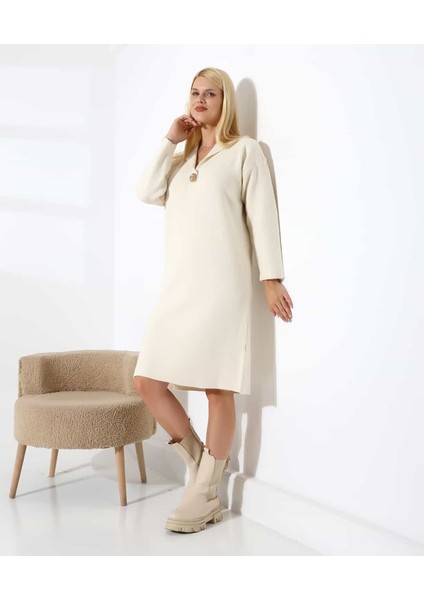 Şehir Işıltısı Yırtmaçlı Midi Triko Elbise modelleri