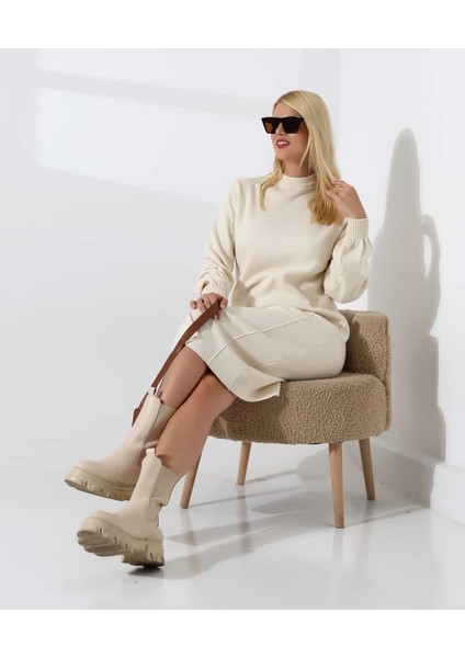 Yüksek Yaka Midi Örme Triko Elbise modelleri