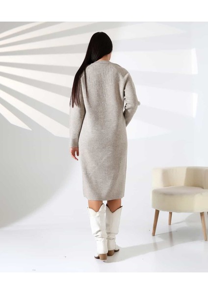 V Yaka Modern Uzun Triko Elbise indirimleri