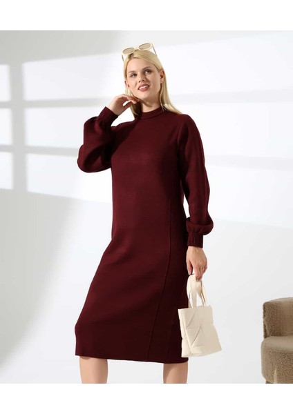 Yüksek Yaka Midi Örme Triko Elbise