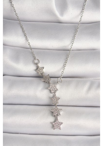 316L Çelik Gümüş Renk Zincir Zirkon Taşlı Yıldız Model Kadın Kolye - Lisinya