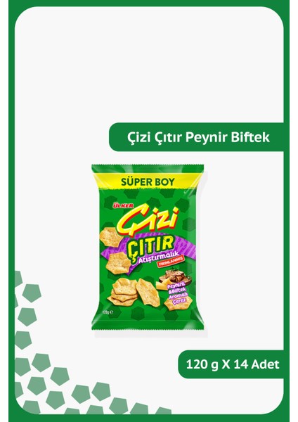 Çizi Çıtır Peynirli & Biftek Aromalı Çerez - Atıştırmalık - 120 Gram - 14 Adet