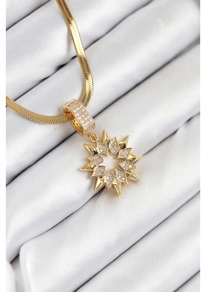 316L Çelik Zirkon Taşlı Yıldız Model Gold Renk Kadın Kolye - Lisinya