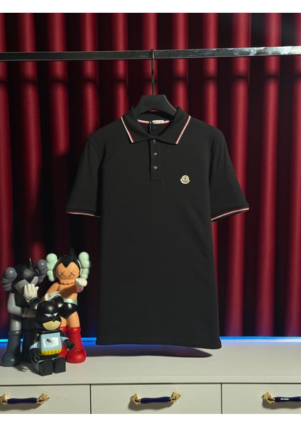 Mncl Logo Detaylı Siyah Erkek Polo Yaka T-Shirt - Seçkin Koleksiyon fiyatları