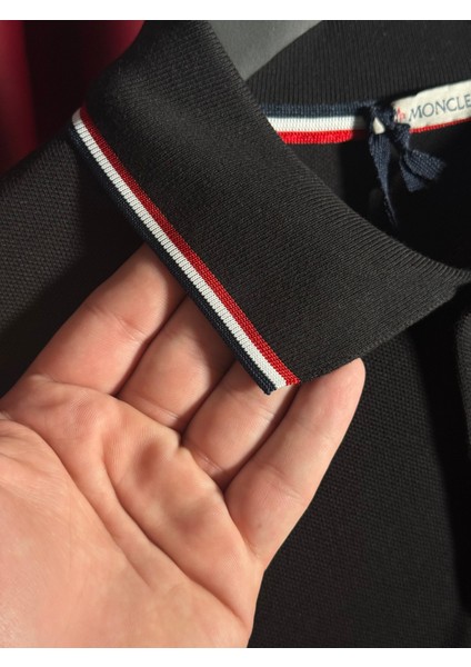 Mncl Logo Detaylı Siyah Erkek Polo Yaka T-Shirt - Seçkin Koleksiyon modelleri