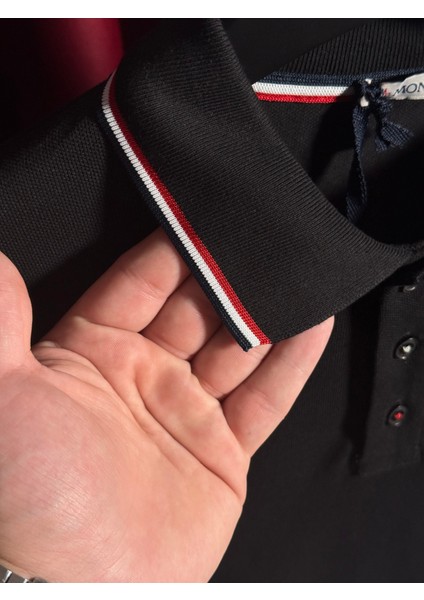 Mncl Logo Detaylı Siyah Erkek Polo Yaka T-Shirt - Seçkin Koleksiyon indirimleri