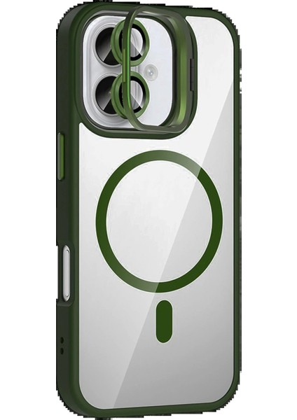 CPT05 Apple iPhone 17 Remim Lensli Magsafe Standlı Kapak - Koyu Yeşil