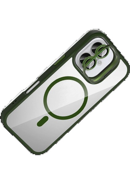 CPT05 Apple iPhone 17 Remim Lensli Magsafe Standlı Kapak - Koyu Yeşil modelleri