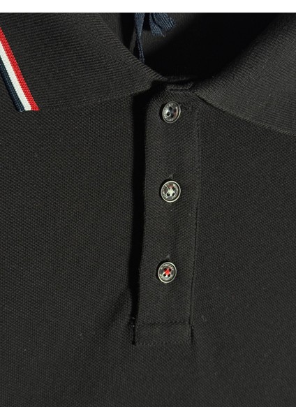 Mncl Logo Detaylı Siyah Erkek Polo Yaka T-Shirt - Rahat Kesim