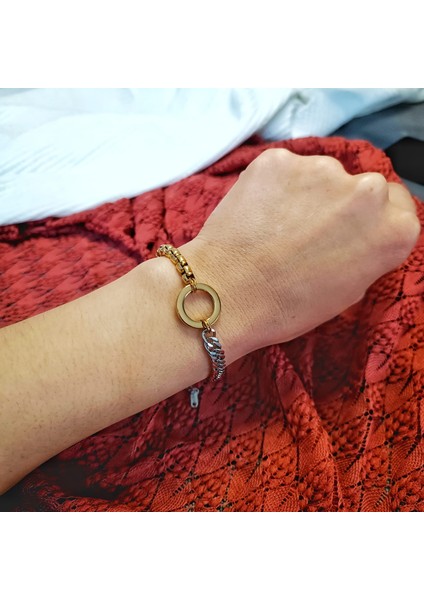 Halka Model Iki Renkli Çelik Bileklik / 316L Gold&gümüş Renk Kombini modelleri