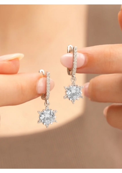 925 Ayar Rodyum Kaplama Zirkon Taşlı Aşk Günesi Gümüş Küpe