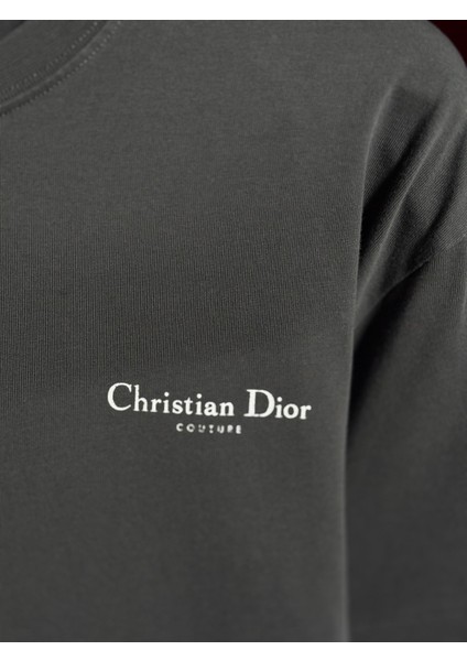 Cdr Sırt Logo Detaylı Oversize Antrasit Erkek T-Shirt - Yüksek Kalite - El Işçiliği Detaylı
