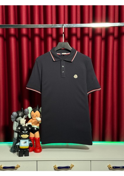 Mncl Logo Detaylı Lacivert Erkek Polo Yaka T-Shirt - 1. Sınıf Malzeme modelleri