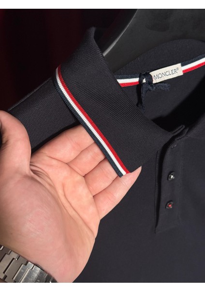 Mncl Logo Detaylı Lacivert Erkek Polo Yaka T-Shirt - 1. Sınıf Malzeme indirimleri