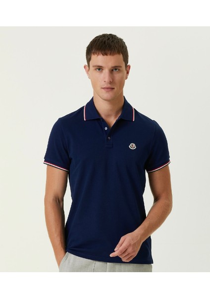 Mncl Logo Detaylı Lacivert Erkek Polo Yaka T-Shirt - Lüks Kalite Üretim