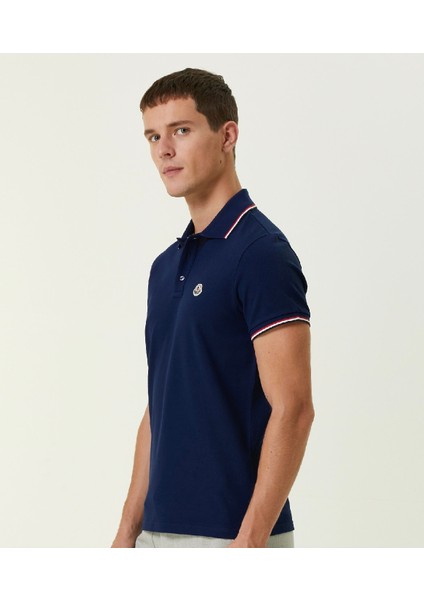 Mncl Logo Detaylı Lacivert Erkek Polo Yaka T-Shirt - Lüks Kalite Üretim fiyatları