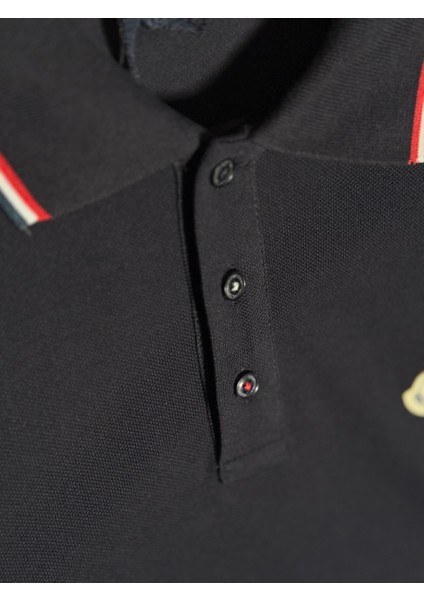 Mncl Logo Detaylı Lacivert Erkek Polo Yaka T-Shirt - Lüks Kalite Üretim