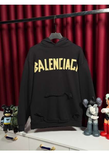 Blcg Kapşonlu Baskı Detaylı Siyah Erkek Sweatshirt - Lüks Kalite Üretim