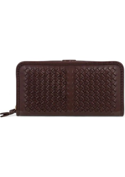 Unisex El Yapımı Çok Bölmeli Fermuar Kapamalı Saç Örgü Hakiki Deri Cüzdan Hota