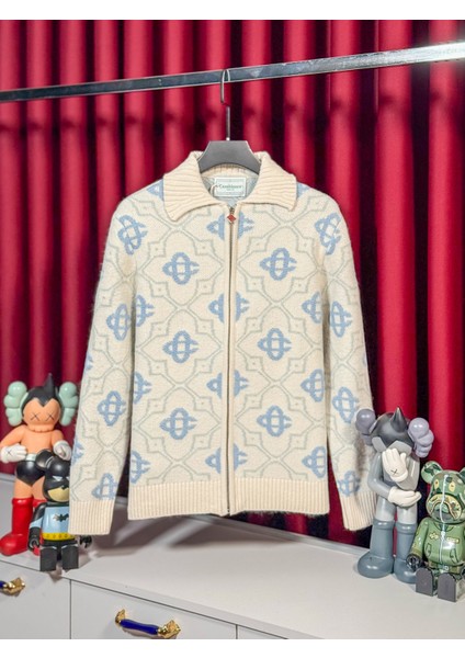 Csbl Tam Fermuarlı Monogram Desenli Erkek Triko Hırka - Seçkin Koleksiyon