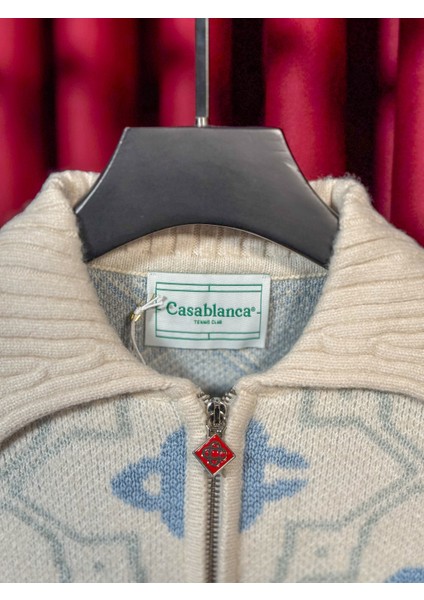 Csbl Tam Fermuarlı Monogram Desenli Erkek Triko Hırka - Rahat Kesim modelleri