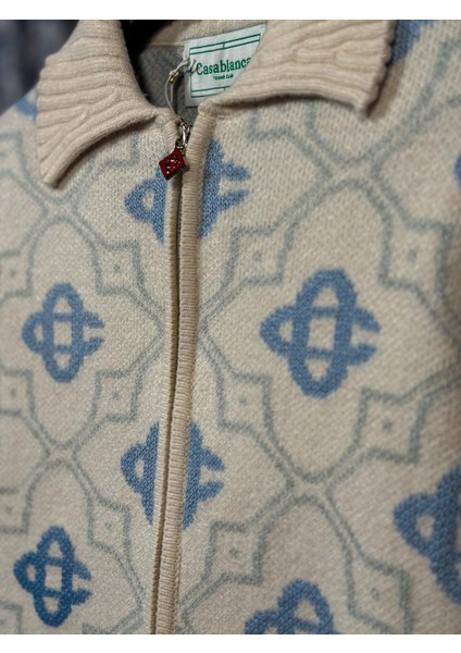 Csbl Tam Fermuarlı Monogram Desenli Erkek Triko Hırka - Rahat Kesim fırsatları