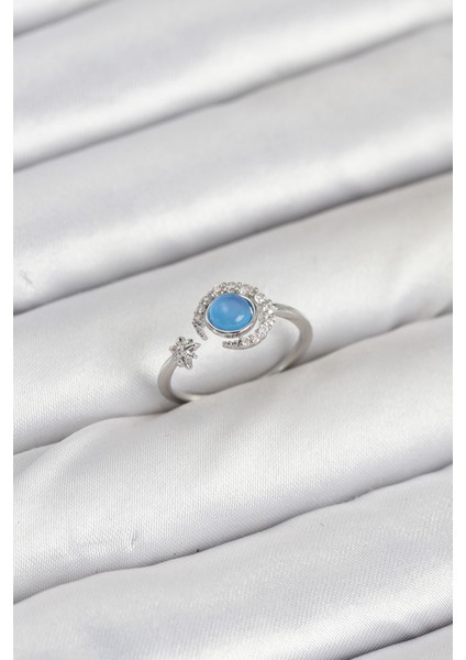 Pirinç Gümüş Renk Zirkon Taşlı Ay Yıldız Kadın Yüzük fiyatları