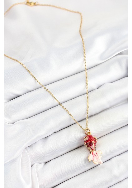 316L Çelik Zincir Kırmızı Balık Model Gold Renk Kadın Kolye fırsatları