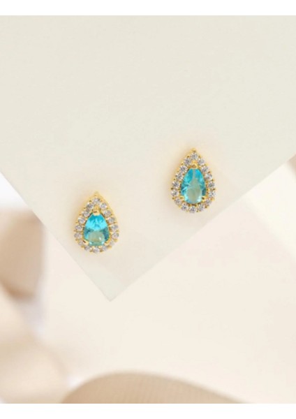 925 Ayar Sarı Altın Kaplama Damla Aquamarin Taşlı Gümüş Küpe fiyatları