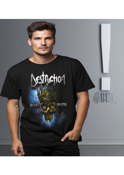'destruction - No Kings No Masters‘ Baskılı 'regular-Fit' Unisex Tişört modelleri