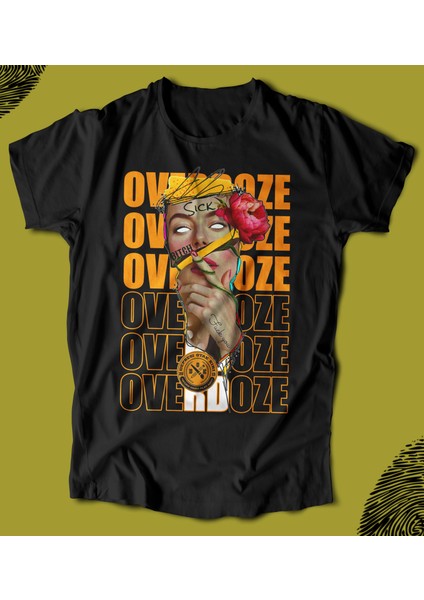 'streetwear - Overdoze Girl‘ Baskılı 'regular-Fit' Unisex Tişört