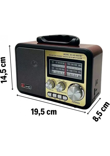Orta Boy Retro, Nostaljik, Ahşap Tasarım Bluetooth Hoparlörlü, Şarjlı, Taşınabilir Fm/am Destekli Radyo NS-8897 (4887) fırsatları