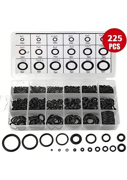 225 Parça Kauçuk Conta Seti ,kendiliğinden Saklama Kutulu O Halkası Seti