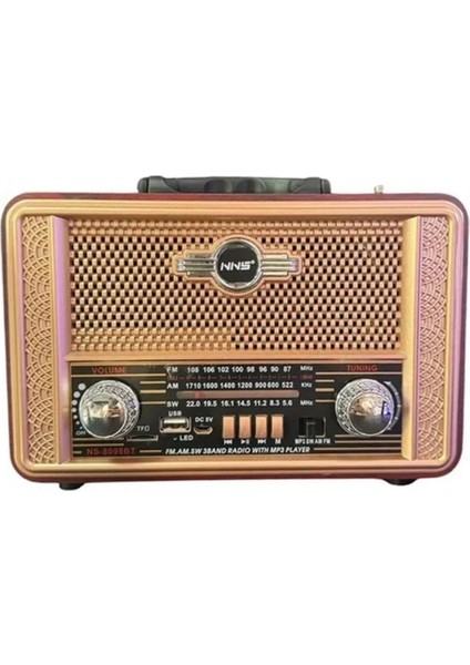 Retro, Nostaljik, Ahşap Tasarım Bluetooth Hoparlörlü, Şarjlı, Taşınabilir Otantik Tasarımlı FM/AM Destekli Radyo NS8098 (4887)