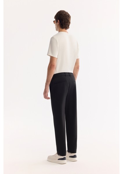 Erkek Siyah Yanı Lastikli Viskon Karışımlı Slim Fit Chino Pantolon A52Y3053