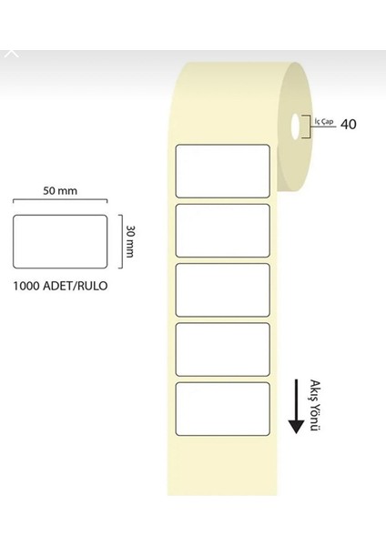Boş Yapışkanlı Kuşe Barkod Etiketi 50MM x 30MM