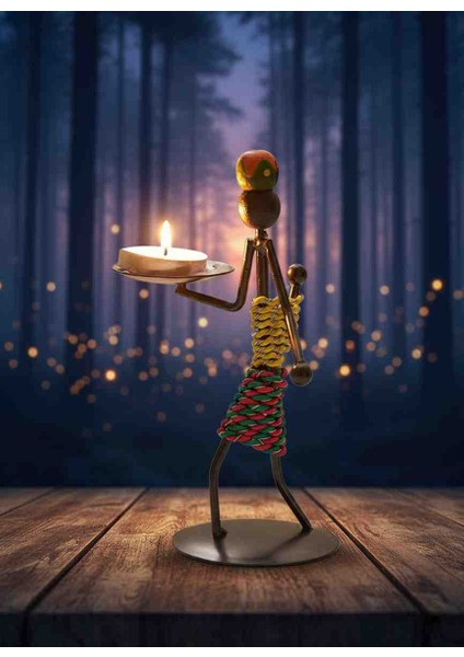 Afrika Temalı Etnik Figürlü Demir Mumluk / Şamdan Tutucu – Retro Masaüstü Dekoratif Aksesuar 1 Adet Özel Seri Hediyelik Ev Oda Salon Dekor Şamdan Mumluk