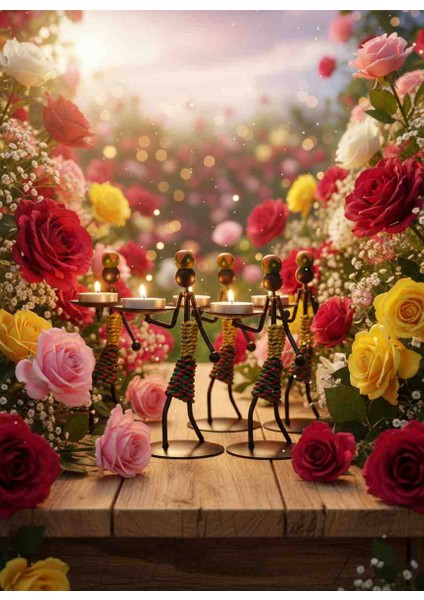 Afrika Temalı Etnik Figürlü Demir Mumluk / Şamdan Tutucu – Retro Masaüstü Dekoratif Aksesuar 1 Adet Özel Seri Hediyelik Ev Oda Salon Dekor Şamdan Mumluk fiyatları